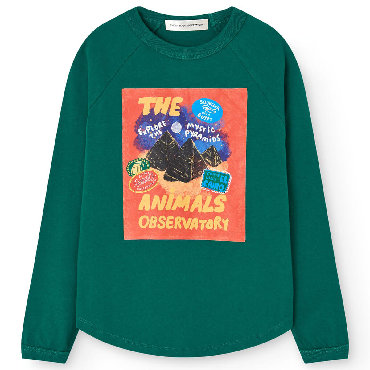 T-shirt à manches longues en coton biologique vert foncé forêt décontracté avec ourlet incurvé pour enfants