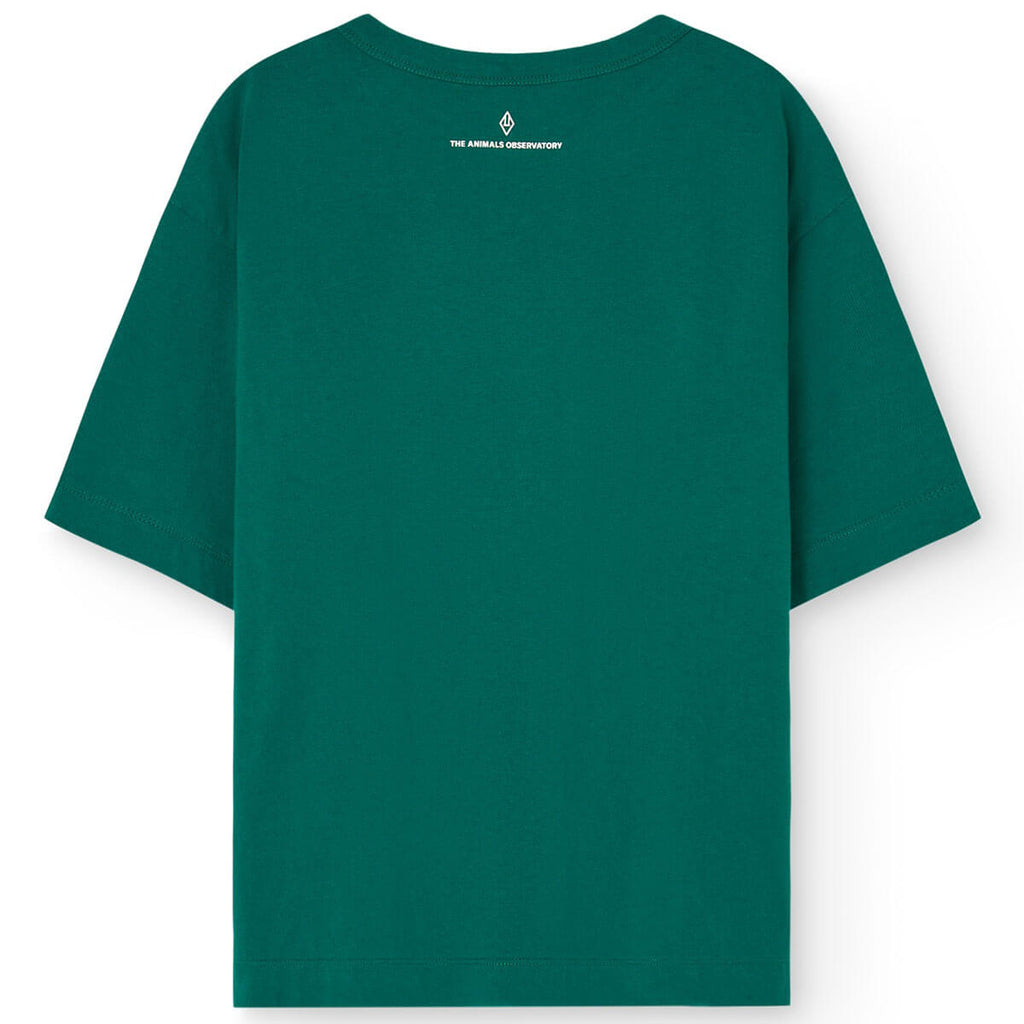 T-shirt surdimensionné en coton biologique avec imprimé fusée vert foncé ludique pour enfants expressifs