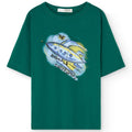 T-shirt surdimensionné en coton biologique avec imprimé fusée vert foncé ludique pour enfants expressifs