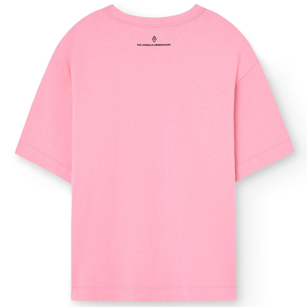 T-shirt oversize en coton biologique à imprimé pingouin rose ludique pour enfants expressifs