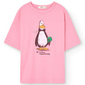 T-shirt oversize en coton biologique à imprimé pingouin rose ludique pour enfants expressifs