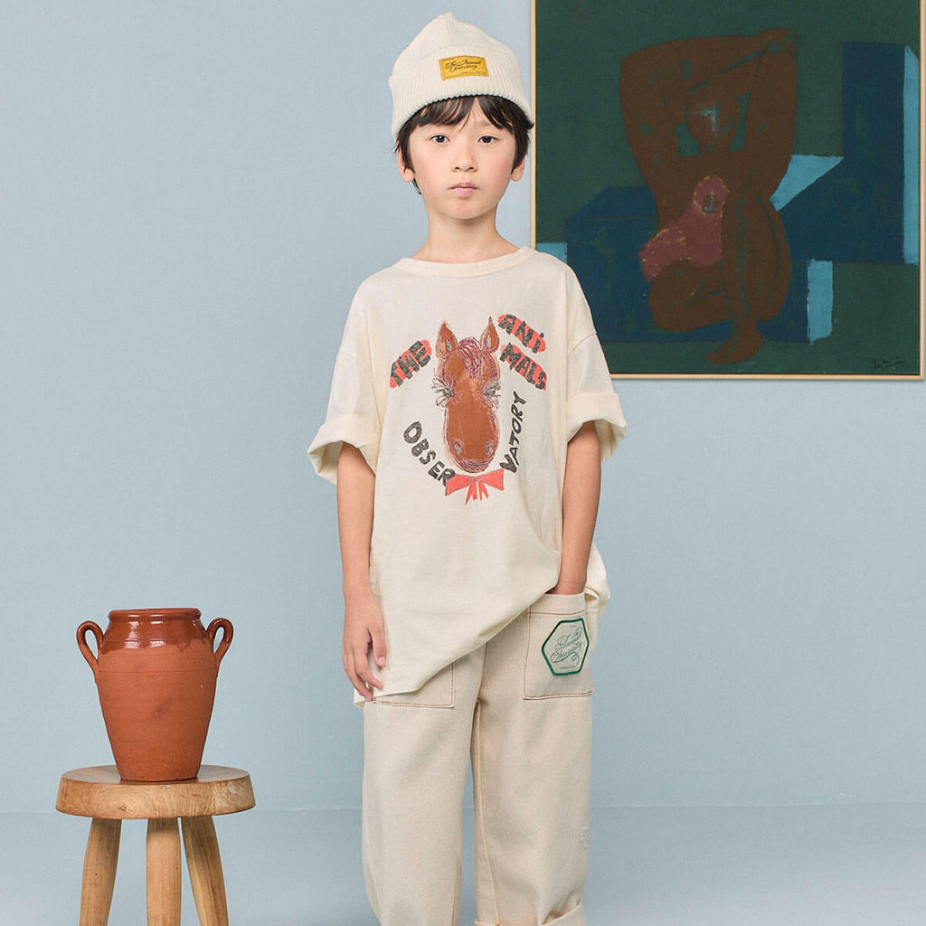 T-shirt Oversize en Coton Cheval Blanc Brillant et Ludique pour Enfants Expressifs