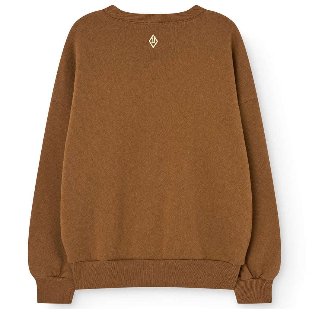 Sweat-shirt en coton marron classique à imprimé graphique avec ourlet et encolure côtelés pour enfants