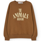 Sweat-shirt en coton marron classique à imprimé graphique avec ourlet et encolure côtelés pour enfants