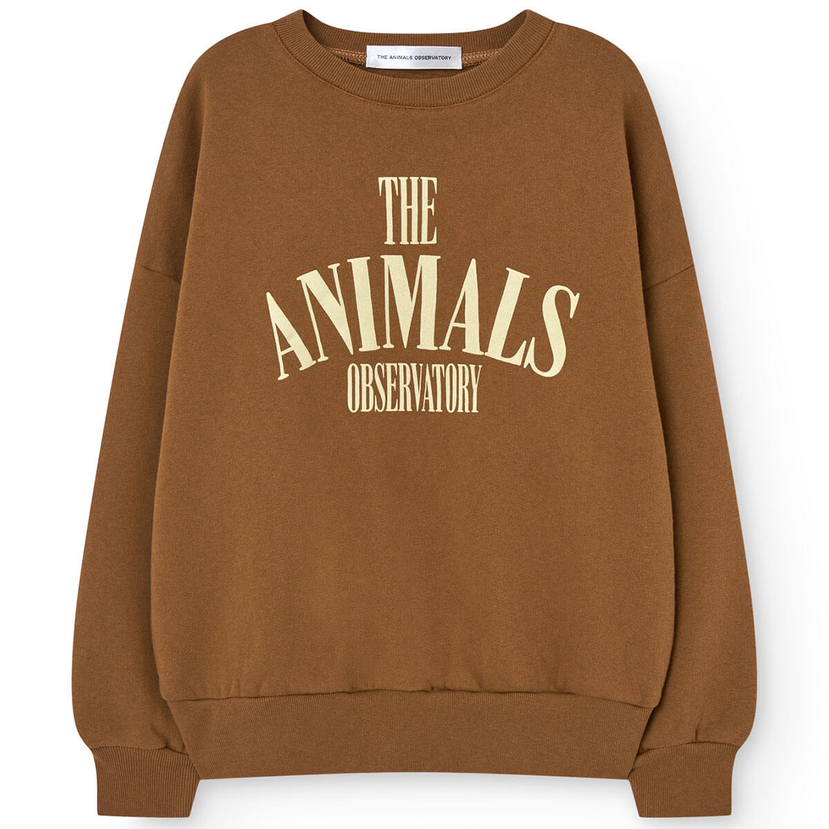 Sweat-shirt en coton marron classique à imprimé graphique avec ourlet et encolure côtelés pour enfants