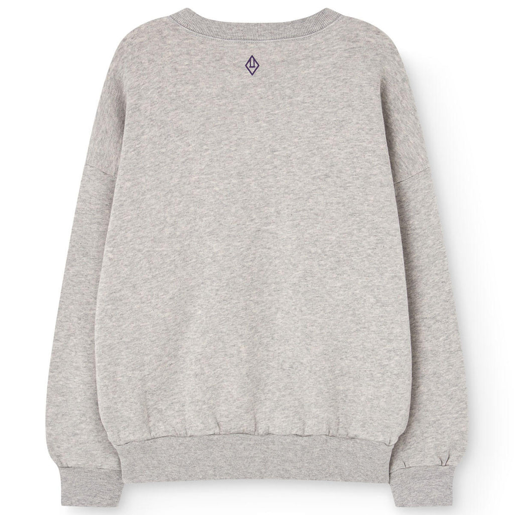 Sweat-shirt en coton gris chiné classique avec imprimé graphique, ourlet et encolure côtelés pour enfants