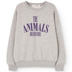 Sweat-shirt en coton gris chiné classique avec imprimé graphique, ourlet et encolure côtelés pour enfants