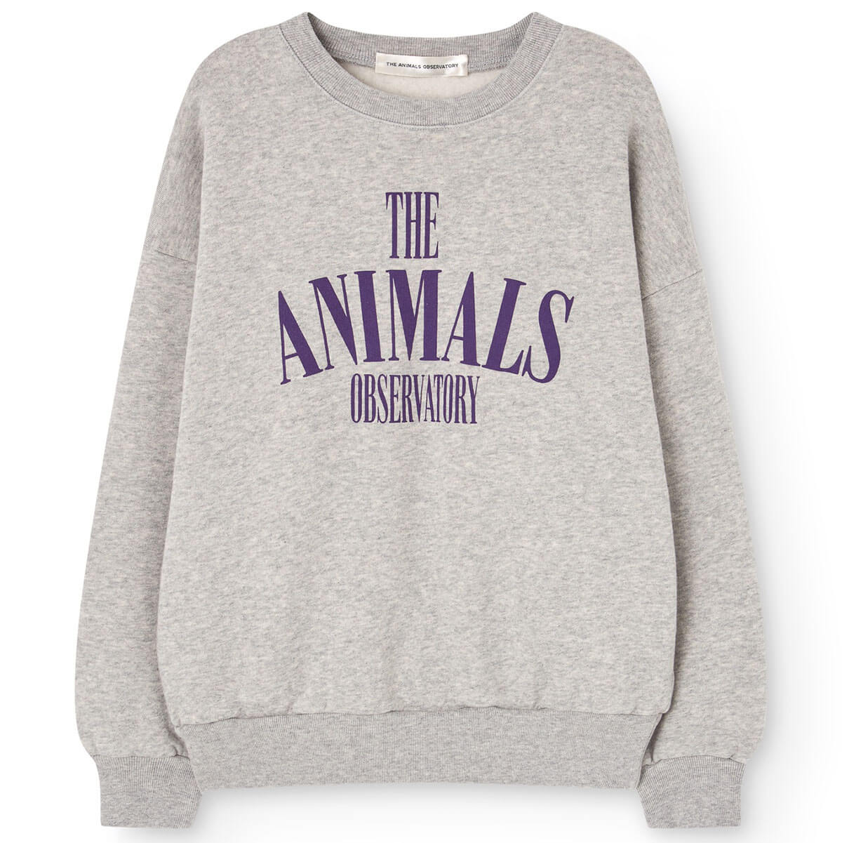 Sweat-shirt en coton gris chiné classique avec imprimé graphique, ourlet et encolure côtelés pour enfants