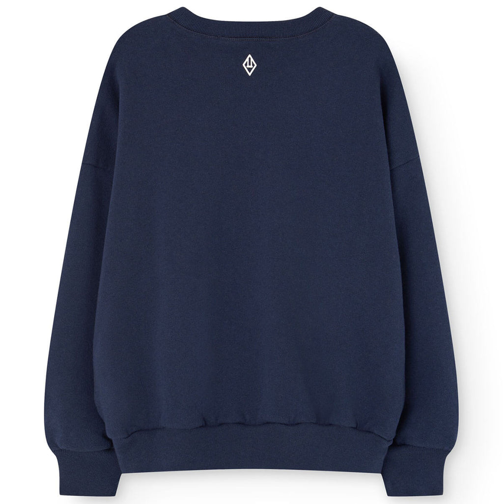 Sweat-shirt en coton imprimé bleu marine classique avec ourlet et encolure côtelés pour enfants