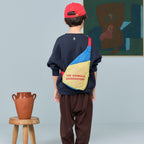 Sweat-shirt en coton imprimé bleu marine classique avec ourlet et encolure côtelés pour enfants