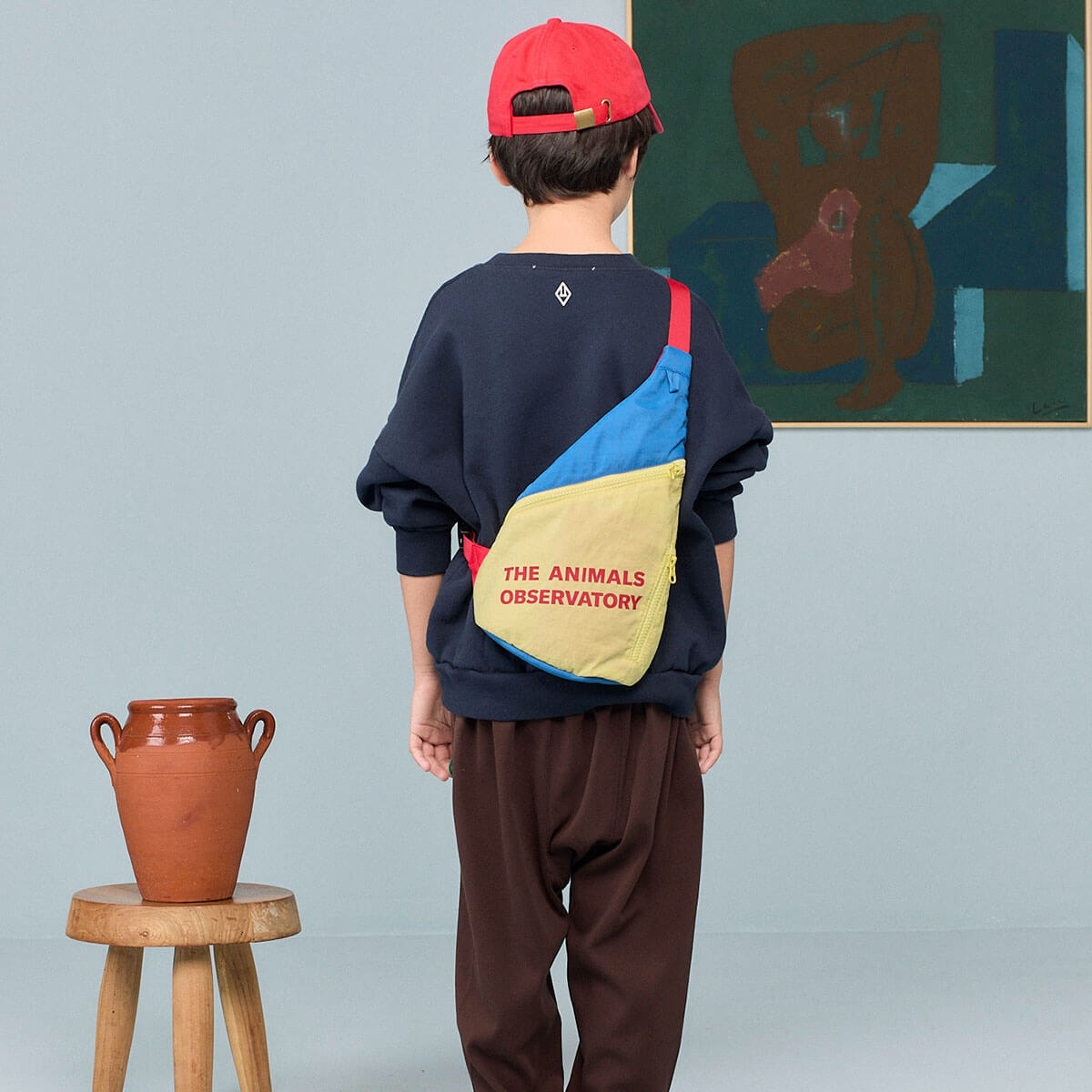 Sweat-shirt en coton imprimé bleu marine classique avec ourlet et encolure côtelés pour enfants