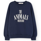 Sweat-shirt en coton imprimé bleu marine classique avec ourlet et encolure côtelés pour enfants