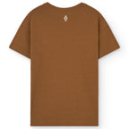 T-shirt enfant minimaliste en coton biologique marron avec logo audacieux et épaules tombantes pour le quotidien