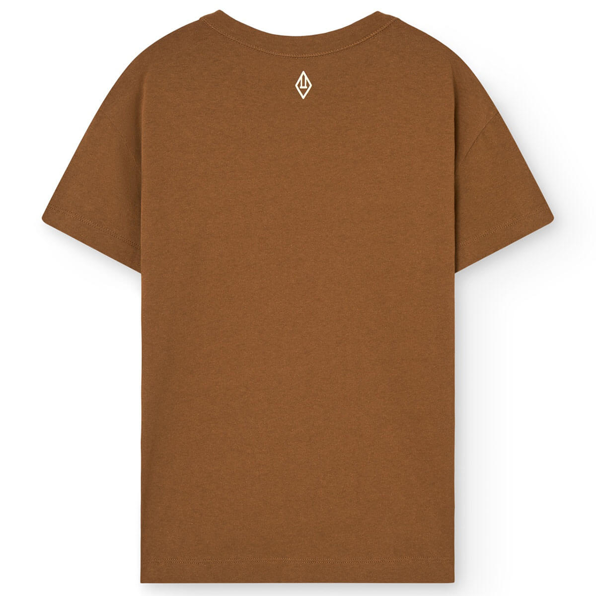 T-shirt enfant minimaliste en coton biologique marron avec logo audacieux et épaules tombantes pour le quotidien