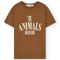 T-shirt enfant minimaliste en coton biologique marron avec logo audacieux et épaules tombantes pour le quotidien