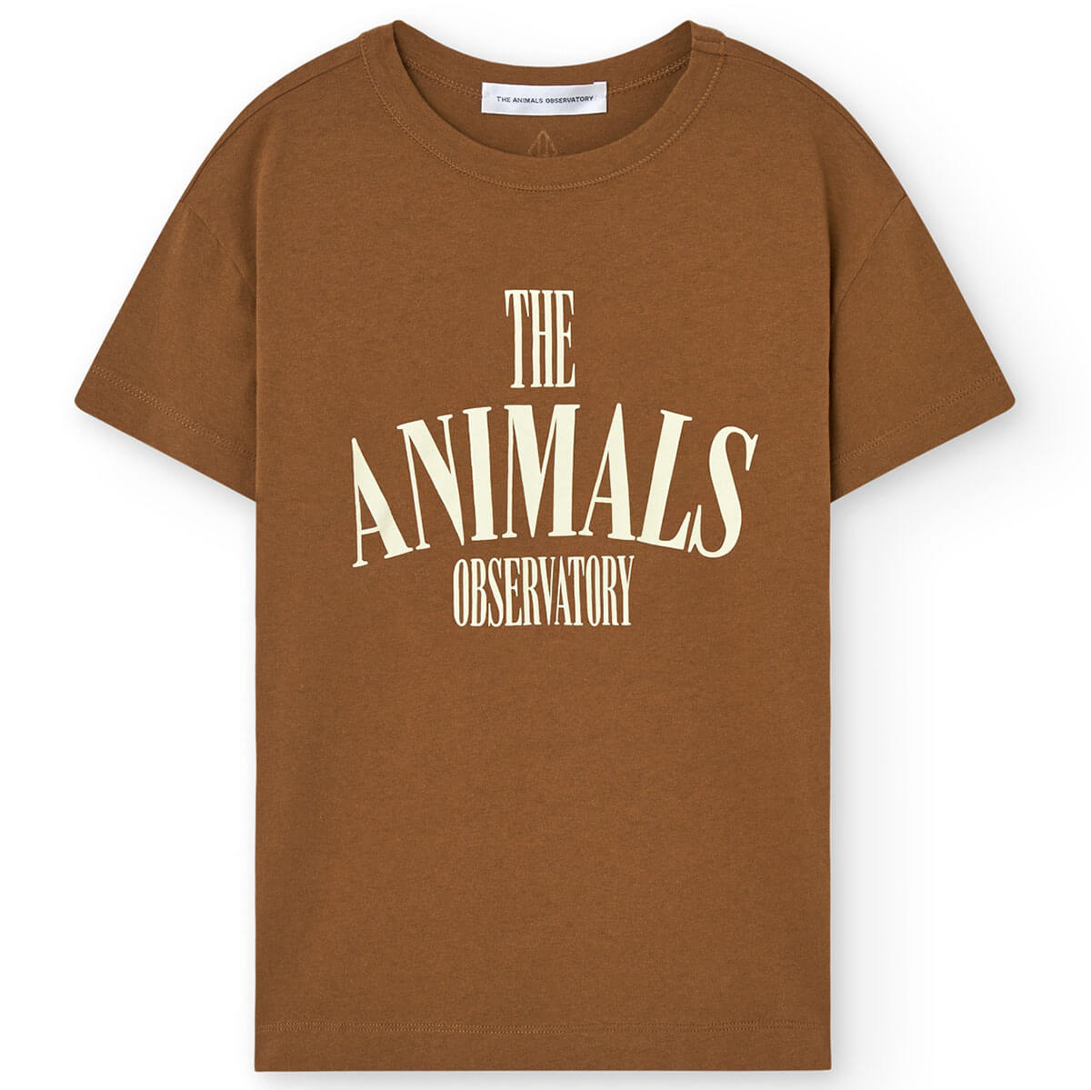 T-shirt enfant minimaliste en coton biologique marron avec logo audacieux et épaules tombantes pour le quotidien