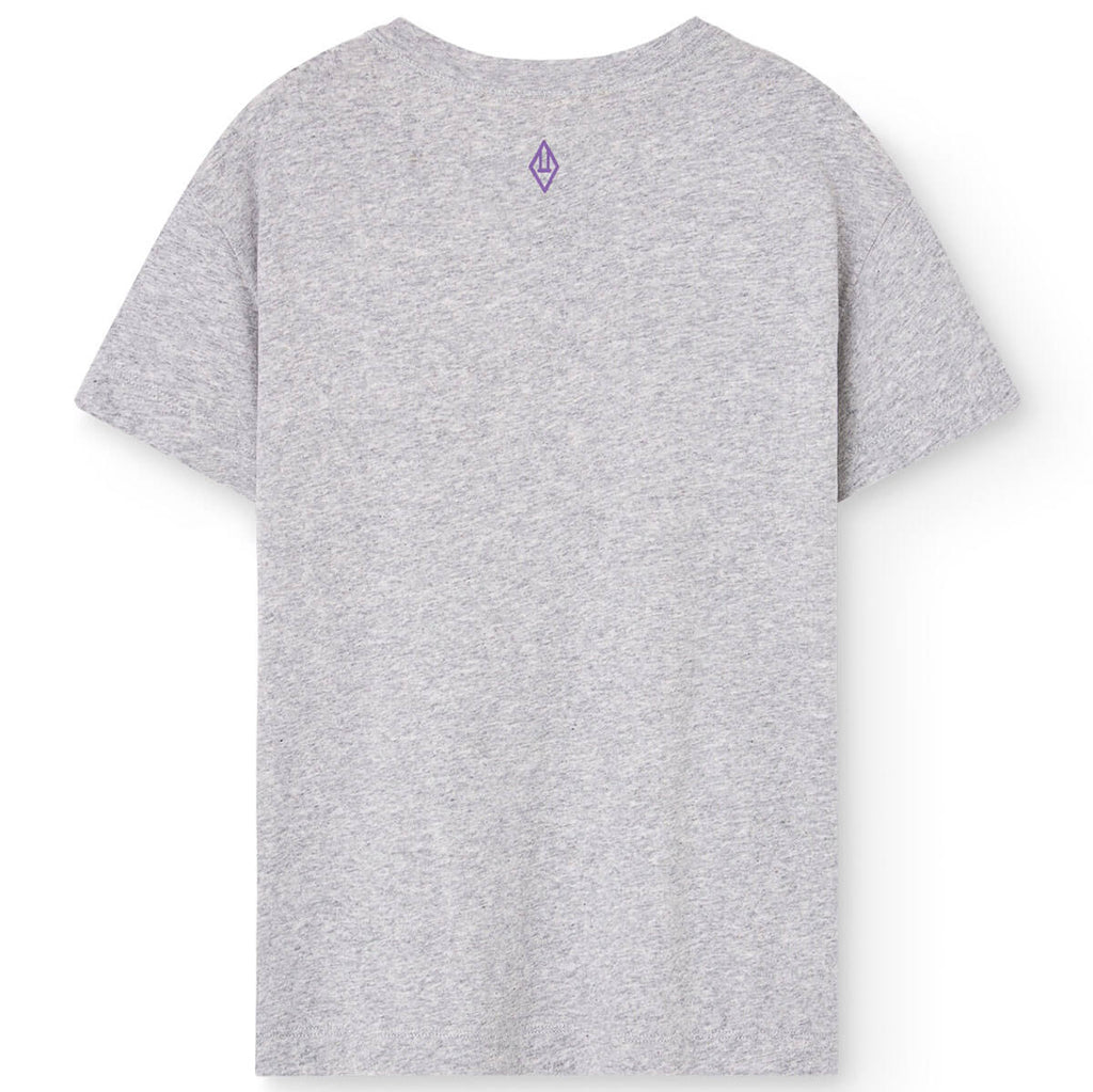 T-shirt Enfant en Coton Biologique Gris Chiné Minimaliste avec Logo Audacieux et Épaules Tombantes pour Usage Quotidien