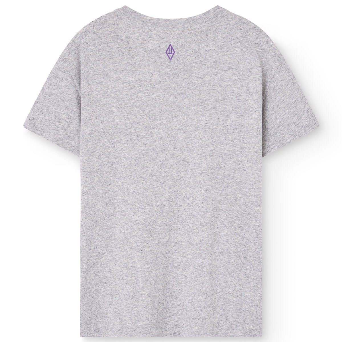 T-shirt Enfant en Coton Biologique Gris Chiné Minimaliste avec Logo Audacieux et Épaules Tombantes pour Usage Quotidien