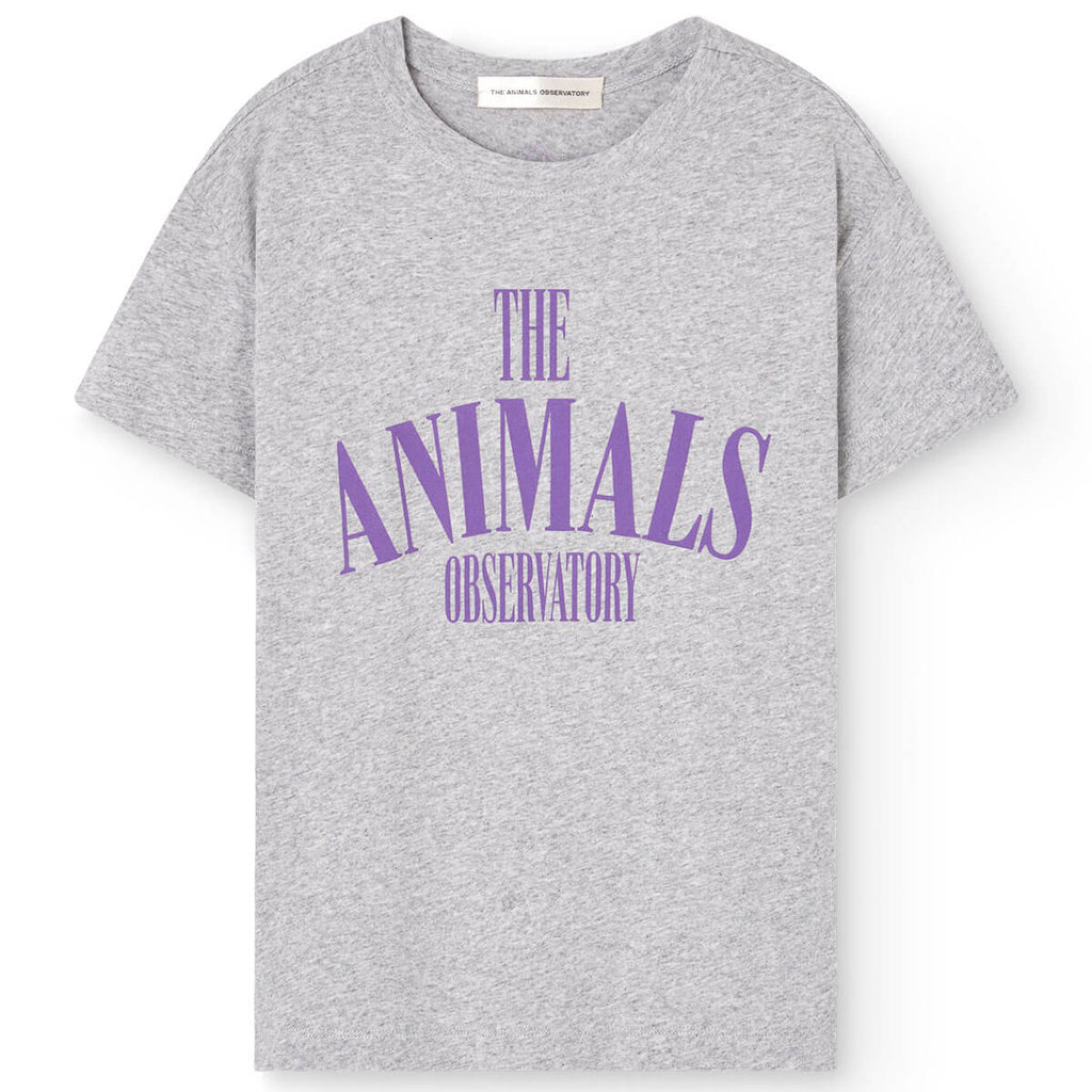 T-shirt Enfant en Coton Biologique Gris Chiné Minimaliste avec Logo Audacieux et Épaules Tombantes pour Usage Quotidien