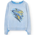 Sweat-shirt en coton bleu clair décontracté à imprimé fusée avec coupe décontractée pour enfants aventureux