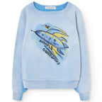 Sweat-shirt en coton bleu clair décontracté à imprimé fusée avec coupe décontractée pour enfants aventureux