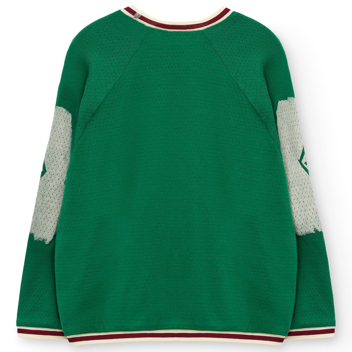 T-shirt à manches longues en coton biologique vert foncé sportif avec motif numérique et bordure rayée contrastante pour enfants