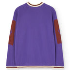 T-shirt à manches longues en coton biologique pour enfants, avec motif graphique « chiffre sportif violet » et liseré contrastant à rayures