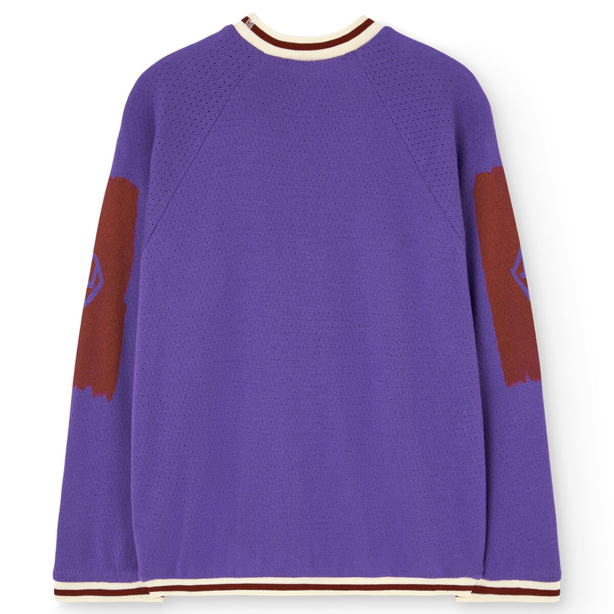T-shirt à manches longues en coton biologique pour enfants, avec motif graphique « chiffre sportif violet » et liseré contrastant à rayures