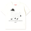 T-shirt décontracté à manches courtes en coton biologique pour enfants avec graphique ludique de chaussures de danse couleur blanc cassé