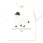 T-shirt décontracté à manches courtes en coton biologique pour enfants avec graphique ludique de chaussures de danse couleur blanc cassé