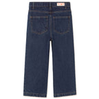 Jean décontracté en denim de coton délavé foncé brodé de champignons, coupe droite et taille ajustable pour enfants