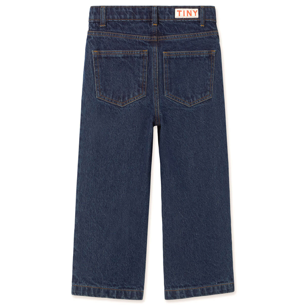 Jean décontracté en denim de coton délavé foncé brodé de champignons, coupe droite et taille ajustable pour enfants