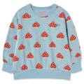 Sweat-shirt Enfant Décontracté en Coton Biologique Bleu Denim Imprimé Champignons avec Col Rond et Finition Côtelée