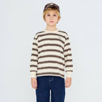 T-shirt manches longues en coton biologique à rayures cacao rétro avec poignets côtelés et coupe décontractée pour enfants