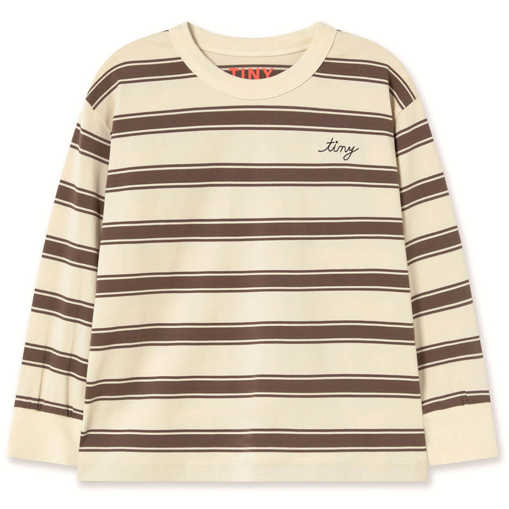 T-shirt manches longues en coton biologique à rayures cacao rétro avec poignets côtelés et coupe décontractée pour enfants