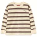 T-shirt manches longues en coton biologique à rayures cacao rétro avec poignets côtelés et coupe décontractée pour enfants