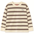 T-shirt manches longues en coton biologique à rayures cacao rétro avec poignets côtelés et coupe décontractée pour enfants