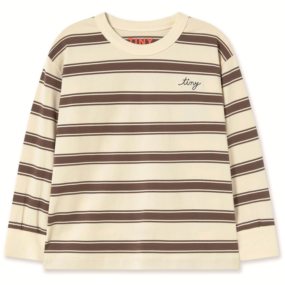 T-shirt manches longues en coton biologique à rayures cacao rétro avec poignets côtelés et coupe décontractée pour enfants
