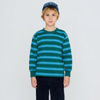 T-shirt à manches longues en coton biologique à rayures vert foncé rétro avec poignets côtelés et coupe décontractée pour enfants