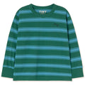 T-shirt à manches longues en coton biologique à rayures vert foncé rétro avec poignets côtelés et coupe décontractée pour enfants