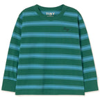 T-shirt à manches longues en coton biologique à rayures vert foncé rétro avec poignets côtelés et coupe décontractée pour enfants