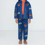 Jean en denim de coton, imprimé pomme, coupe droite, décontracté, taille moyenne, avec taille ajustable pour enfants