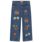Jean en denim de coton, imprimé pomme, coupe droite, décontracté, taille moyenne, avec taille ajustable pour enfants