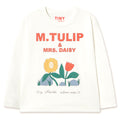 T-shirt à manches longues en coton biologique à imprimé ludique tulipe et marguerite Off-White, coupe décontractée pour enfants