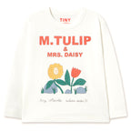 T-shirt à manches longues en coton biologique à imprimé ludique tulipe et marguerite Off-White, coupe décontractée pour enfants