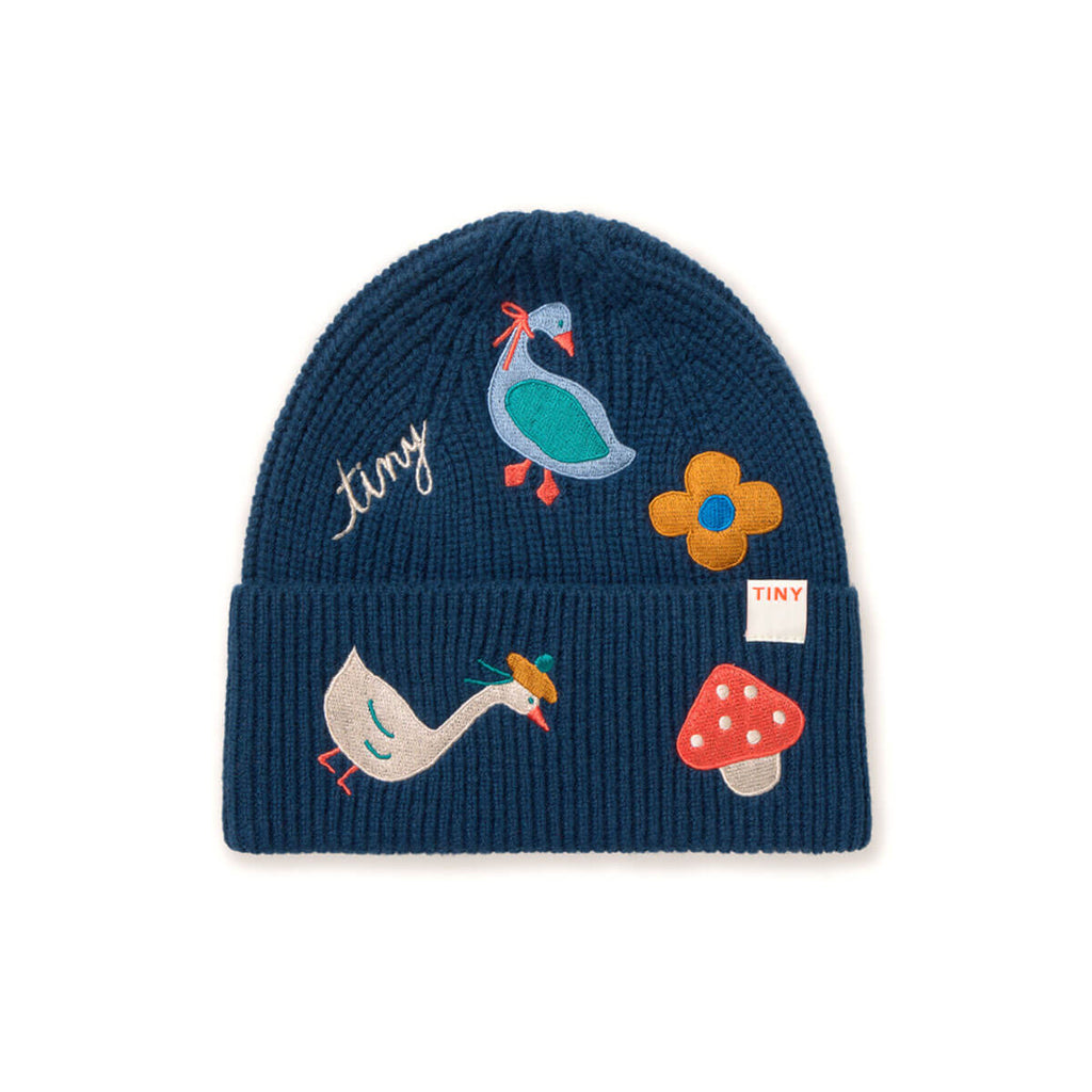 Bonnet en laine bleu encre imprimé ludique et chaud pour les activités de plein air des enfants en hiver
