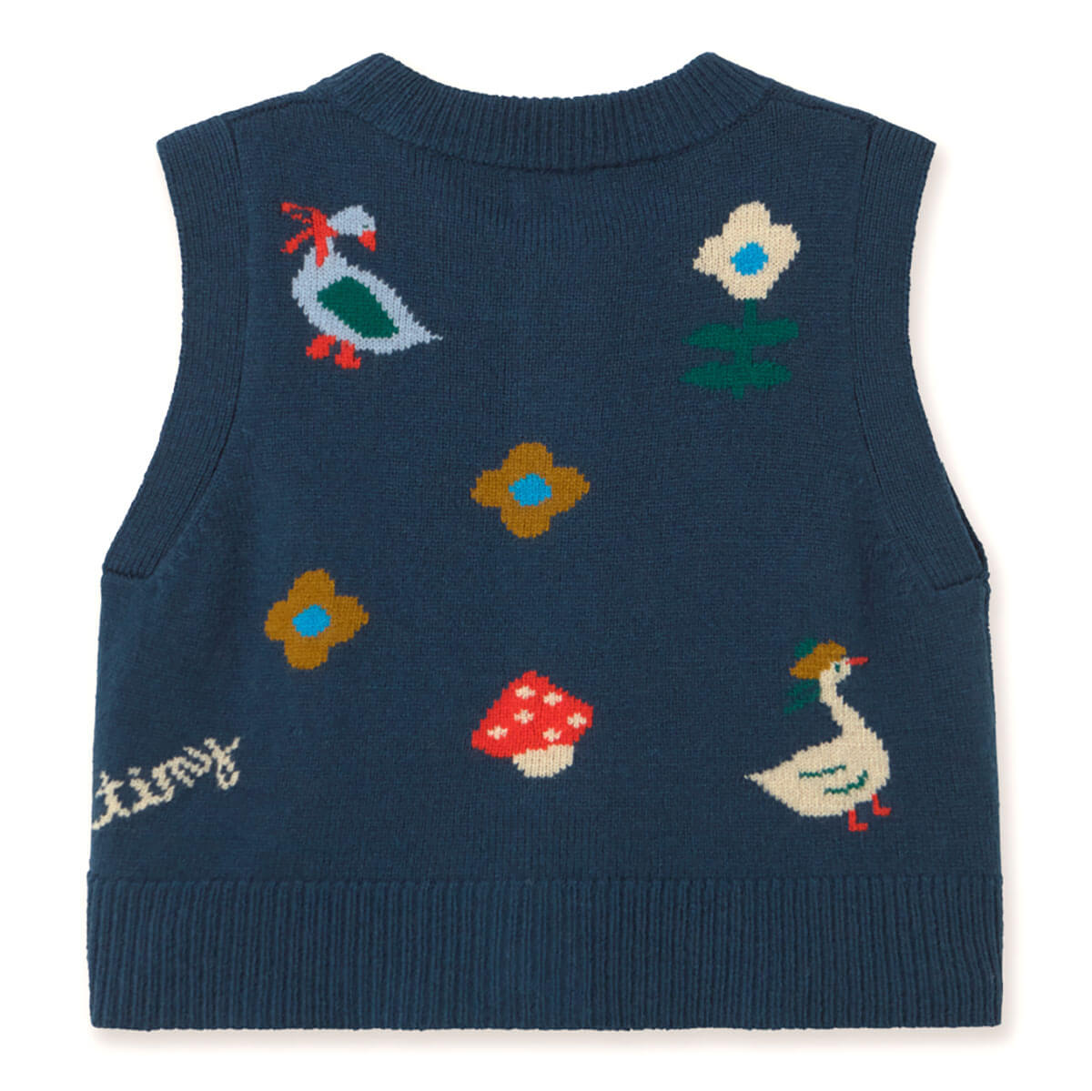 Gilet en laine tricoté vintage bleu encre à imprimé avec col rond et boutonnage sur le devant pour enfant (idéal pour superposer les vêtements)