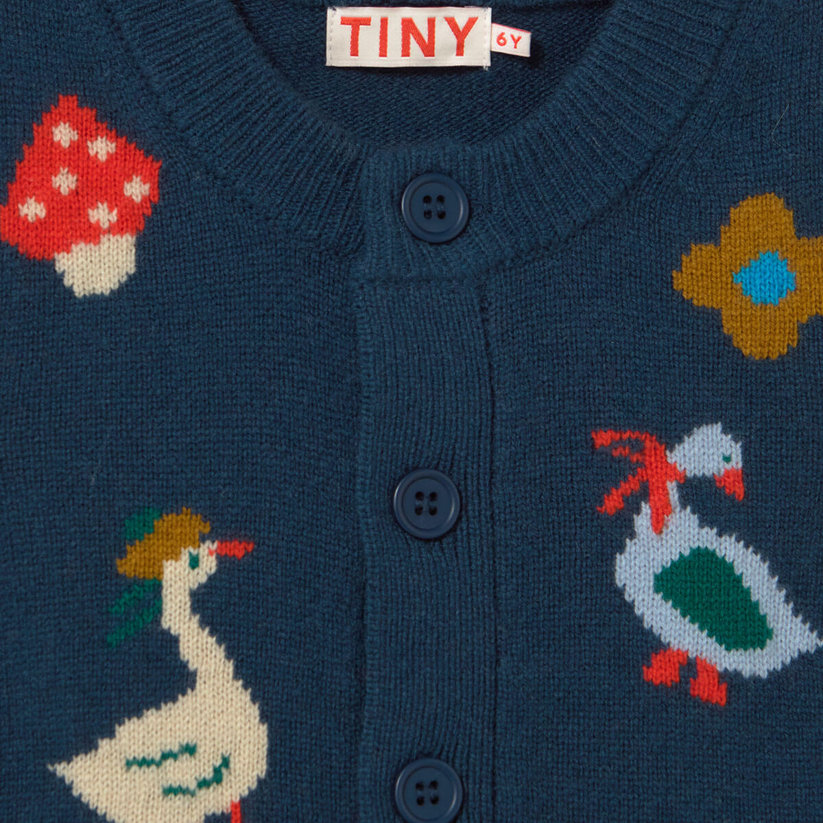 Gilet en laine tricoté vintage bleu encre à imprimé avec col rond et boutonnage sur le devant pour enfant (idéal pour superposer les vêtements)